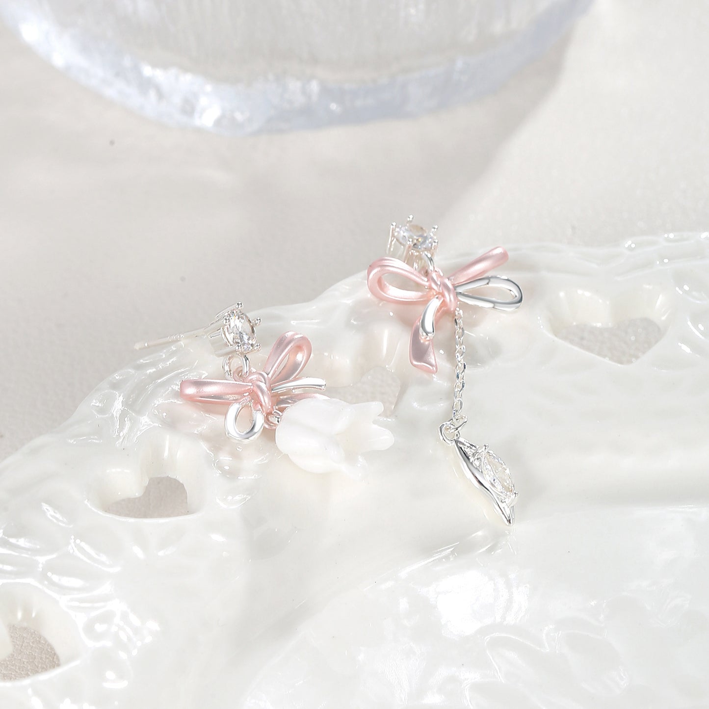 G&R Pink and White Lily of the Valley Tassel Earrings925Silver