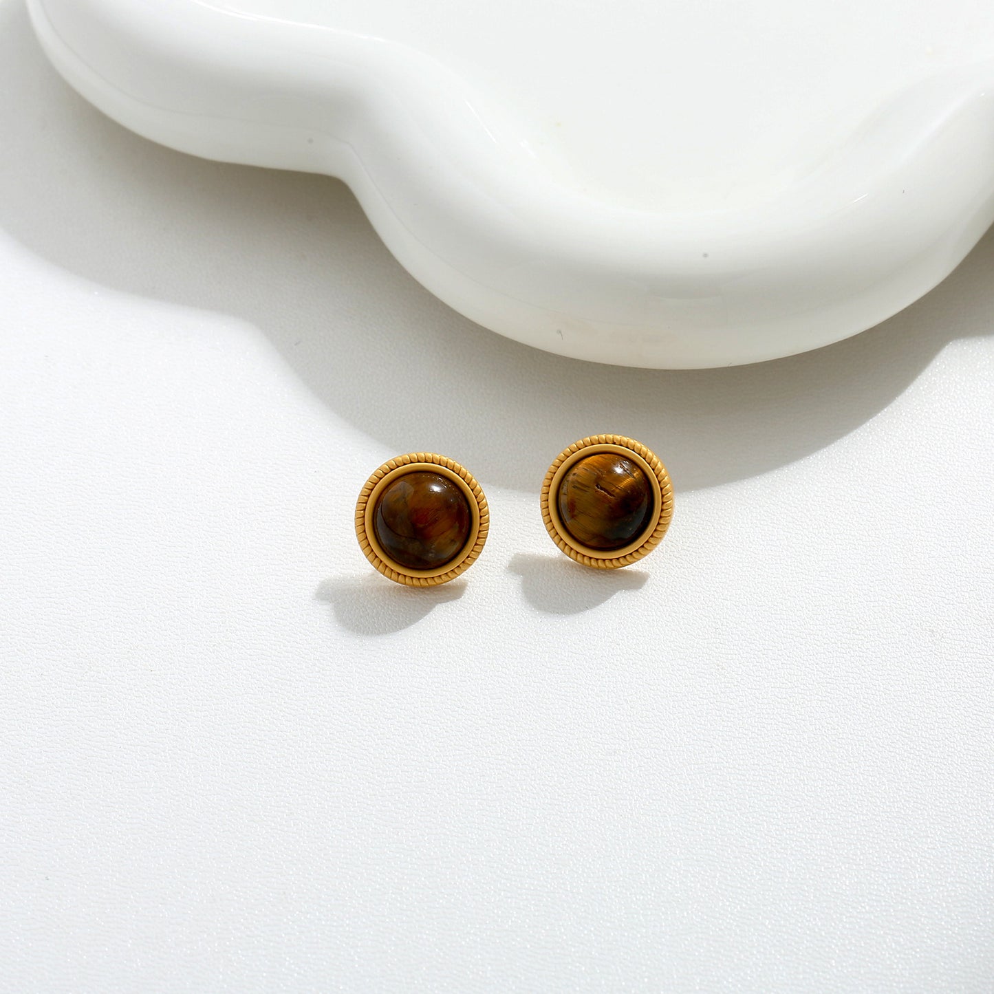 G&R Brown Tiger Eye Stone925Silver earrings with a high-end feel
