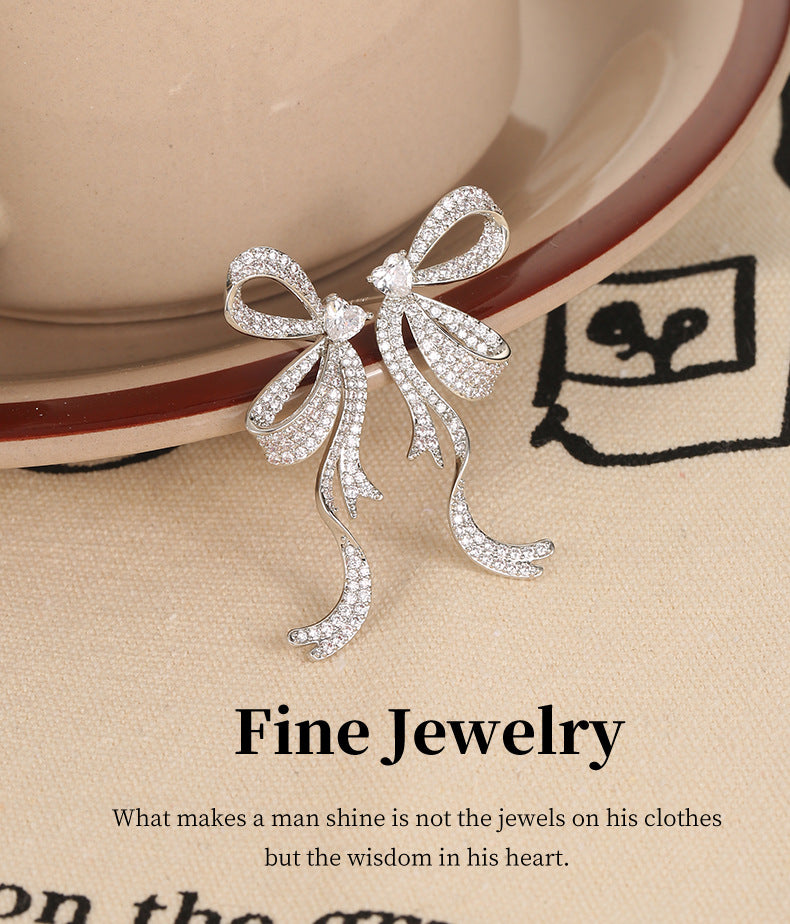 G&R Light Luxury Zircon Symmetrical Half Bow Earrings925Silver