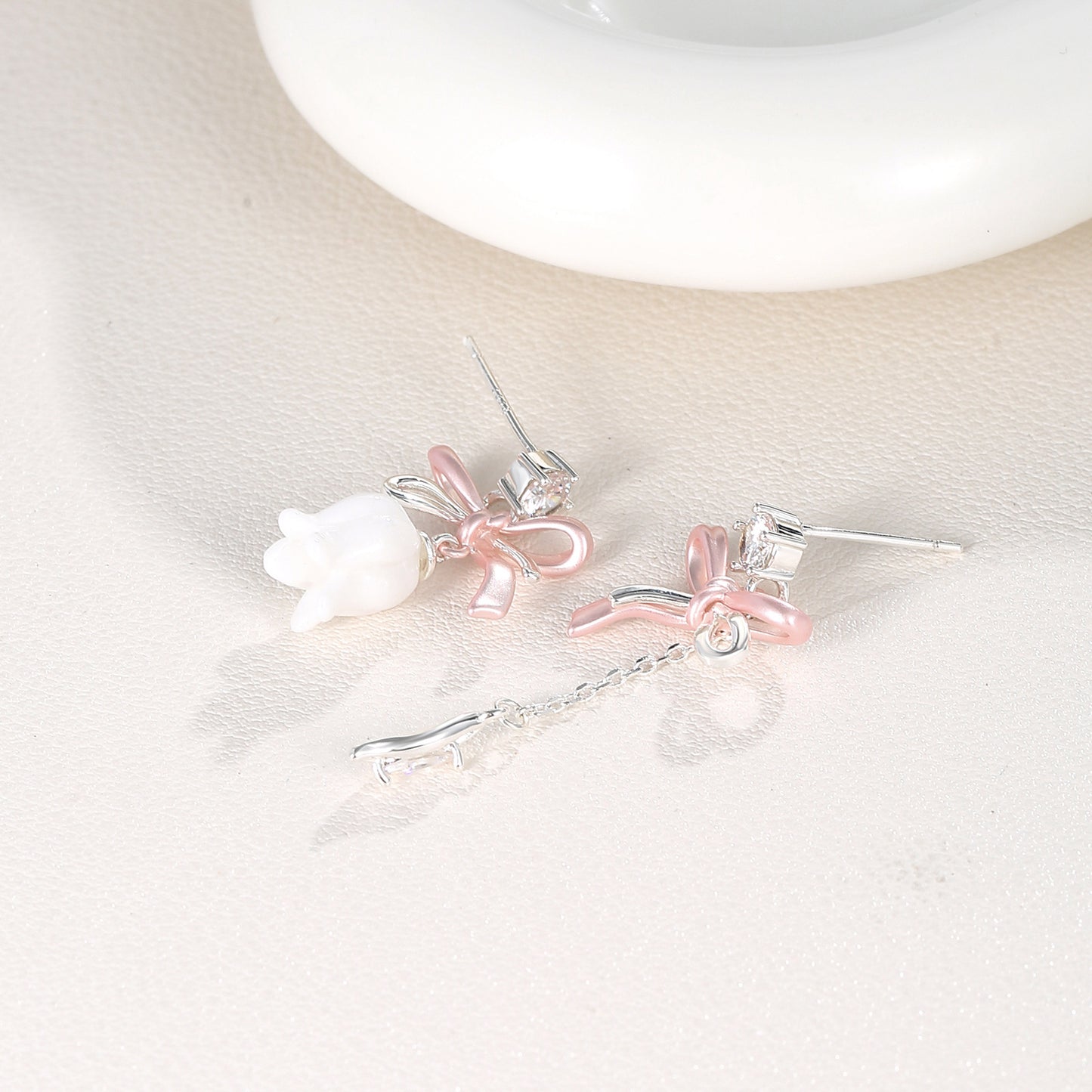 G&R Pink and White Lily of the Valley Tassel Earrings925Silver