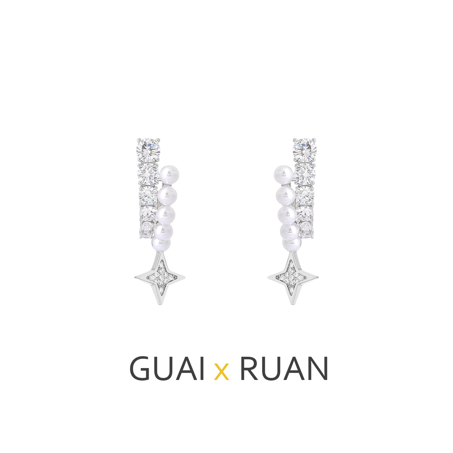 G&R Pearl Zircon Double Layer Small Star Earrings Light Luxury High-end Earrings925Silver