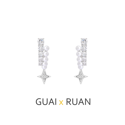G&R Pearl Zircon Double Layer Small Star Earrings Light Luxury High-end Earrings925Silver