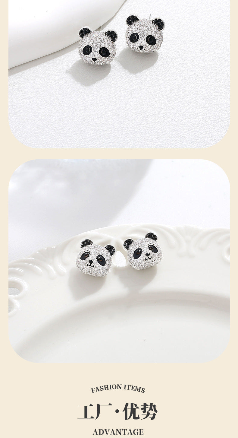 G&R Exquisite 3D Cute Panda925Silver Stud Earrings for Women