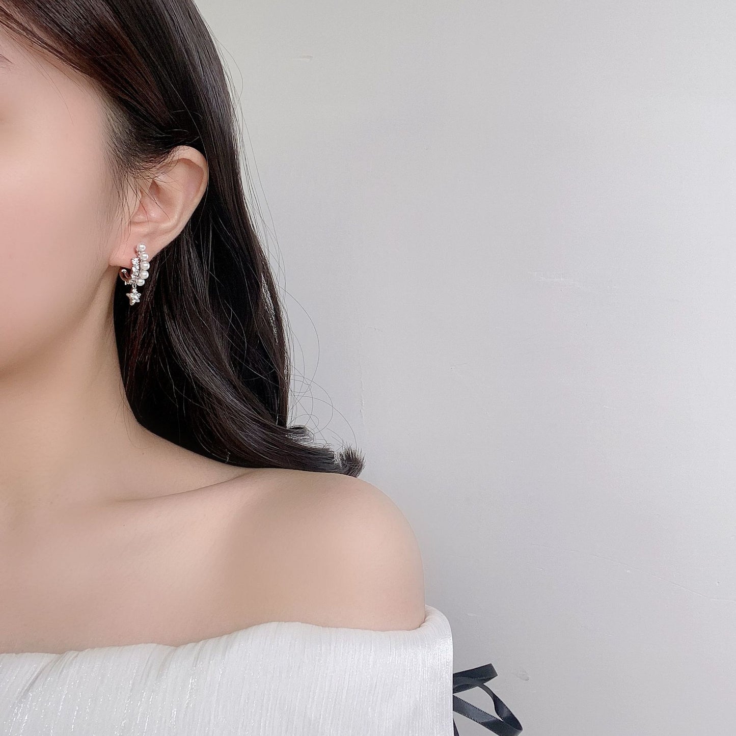 G&R Five-Pointed Star Earrings Silver Needle Pearl Zircon Earrings Light Luxury High-End Feel Women 925 Silver