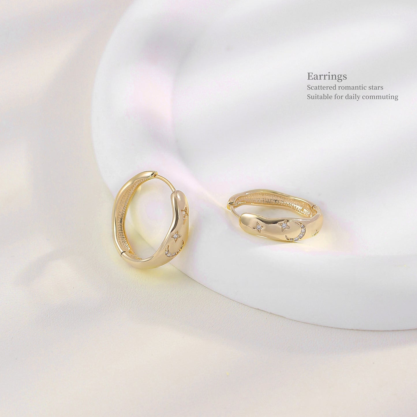 G&R Star and moon ear studs925Silver Irregular Hoop Simple Earrings