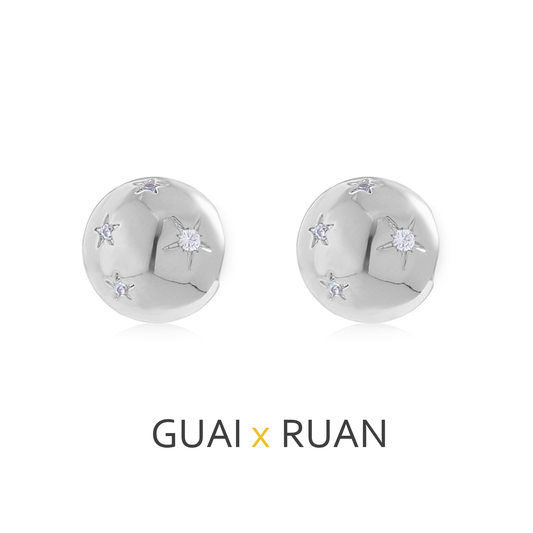 G&R Unique Minimalist Style Star Earrings for Women s925Silver Needle Metal Glossy Round Ball