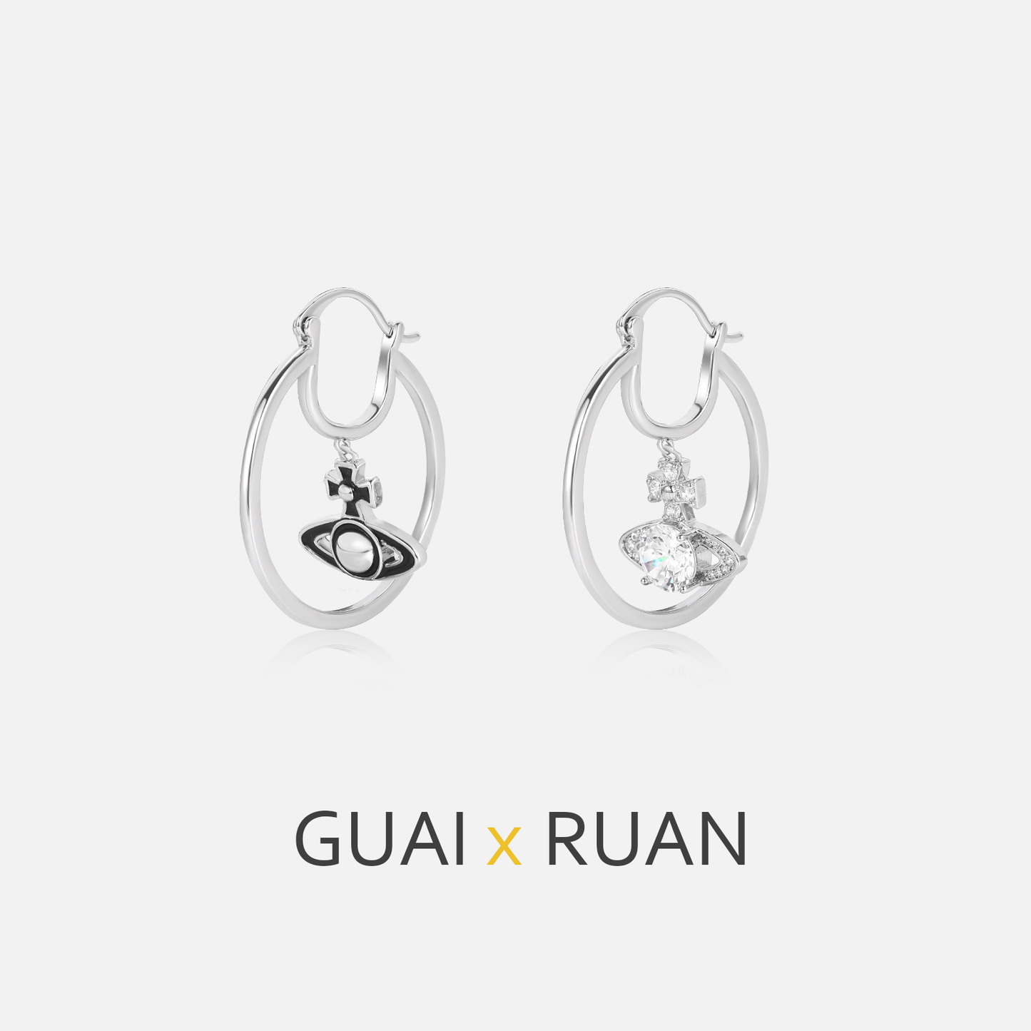 G&R Saturn Black and White Planet Surrounding Geometric Earrings925Silver Earrings