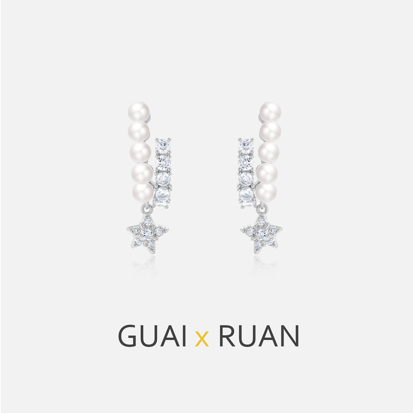 G&R Five-Pointed Star Earrings Silver Needle Pearl Zircon Earrings Light Luxury High-End Feel Women 925 Silver