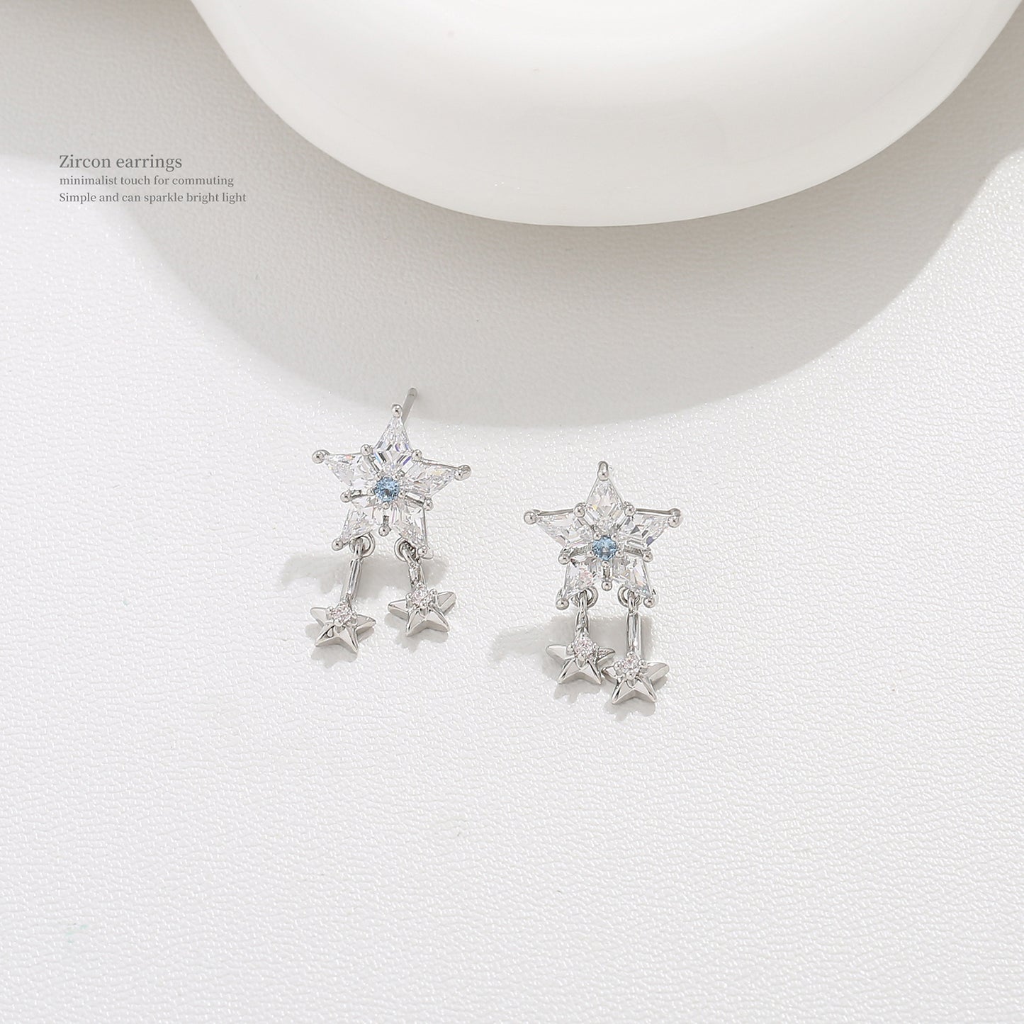 G&R Sparkling Star Earrings925Silver Pointed Crystal Earrings Niche High-End Feel